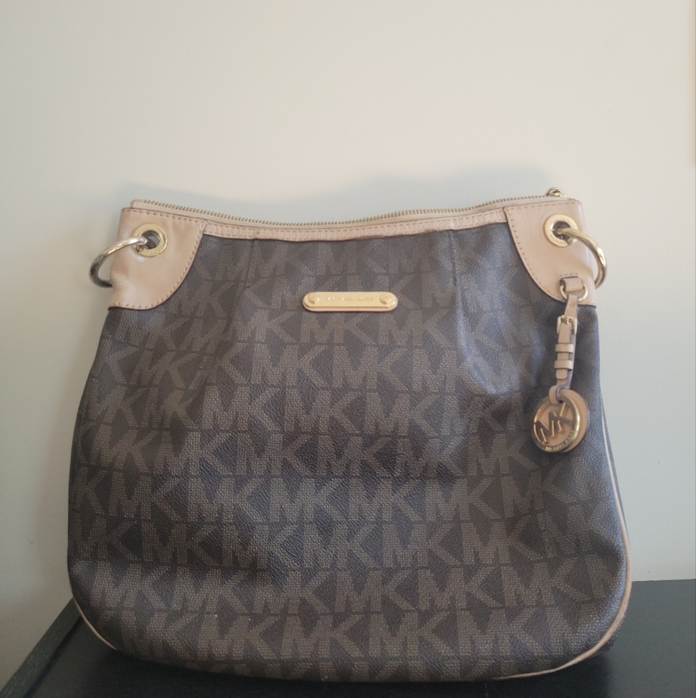 Michael By Michael Kors Shoulder Bag Dark Brown Leather Golden hard wear Tan
